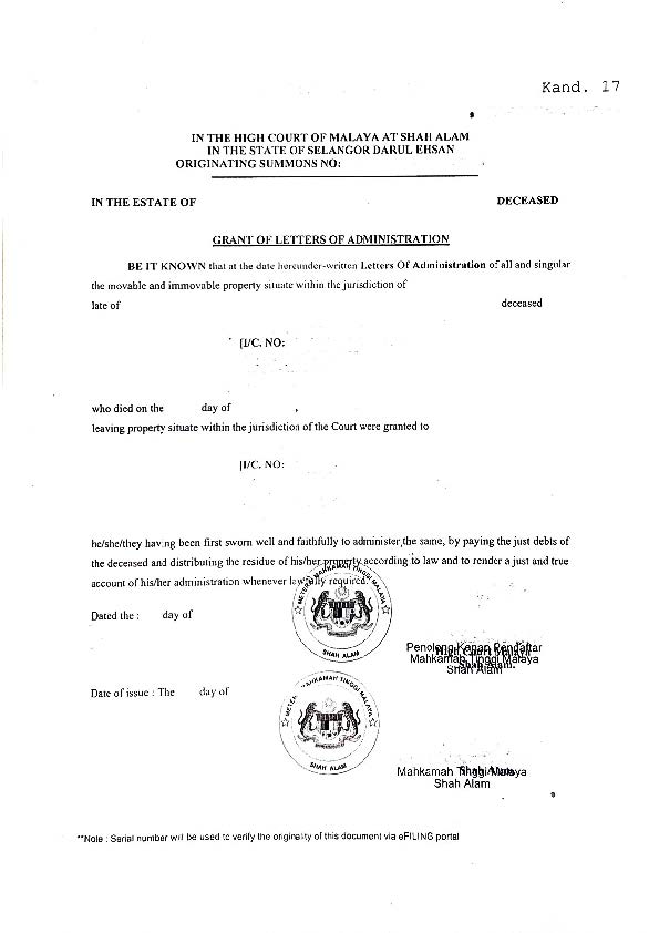 Sample Letter of Administration Malaysia 1